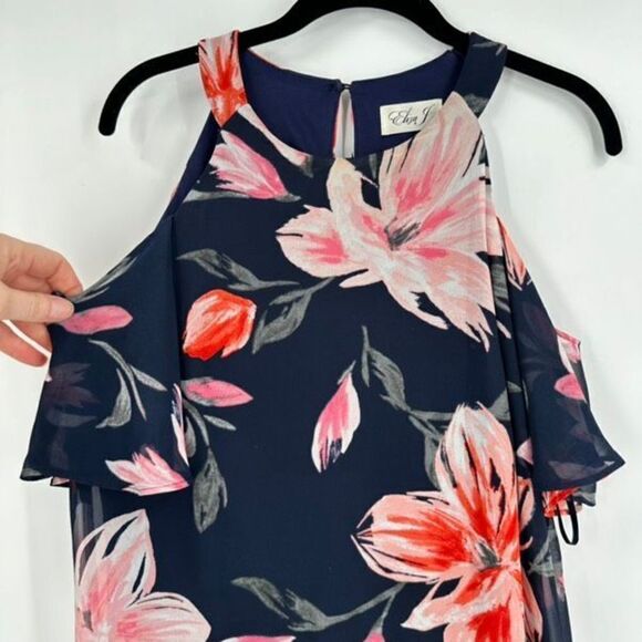 Eliza J Womens Floral Lined Chiffon Cold Shoulder‎ Shift Dress Black Pink Size 6 - Picture 6 of 14